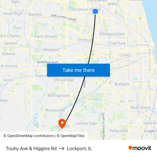 Touhy Ave & Higgins Rd to Lockport, IL map