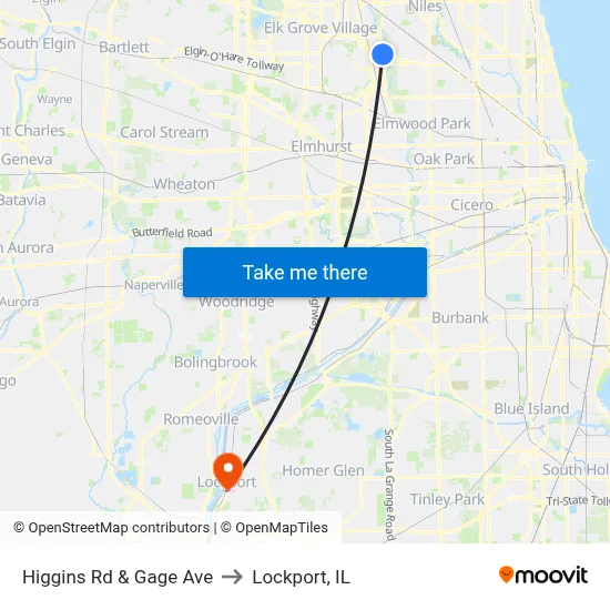 Higgins Rd & Gage Ave to Lockport, IL map