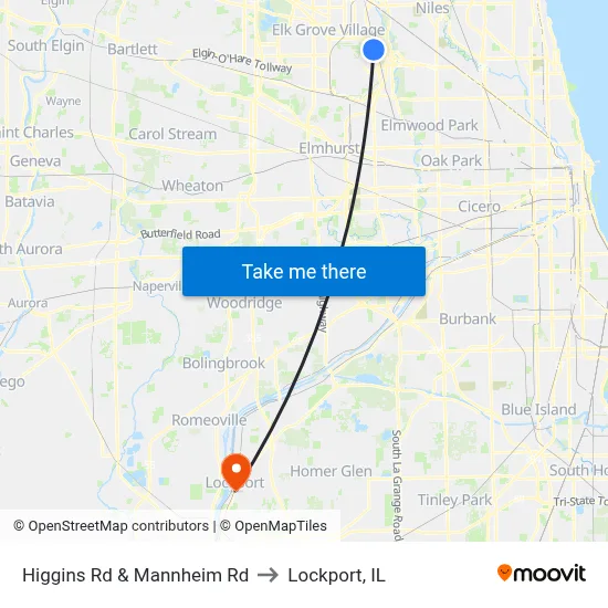 Higgins Rd & Mannheim Rd to Lockport, IL map
