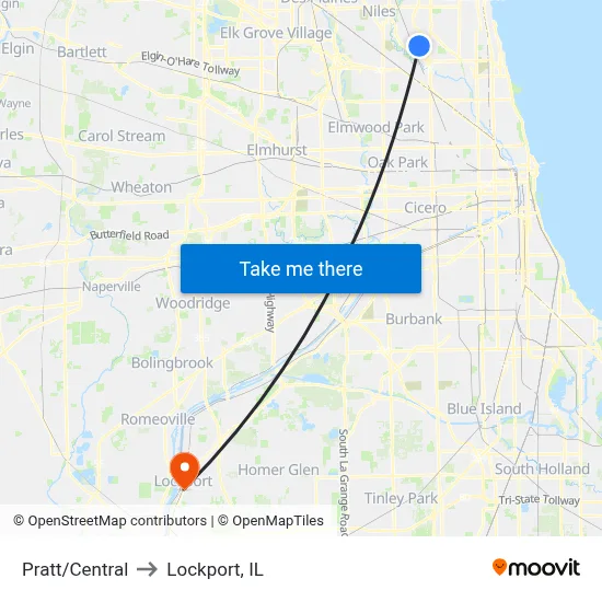 Pratt/Central to Lockport, IL map