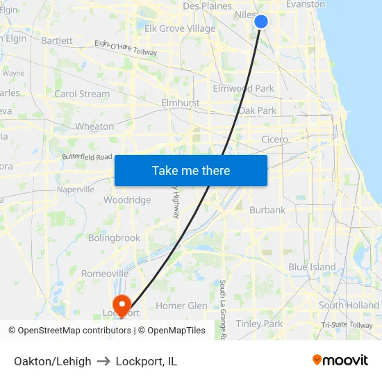 Oakton/Lehigh to Lockport, IL map