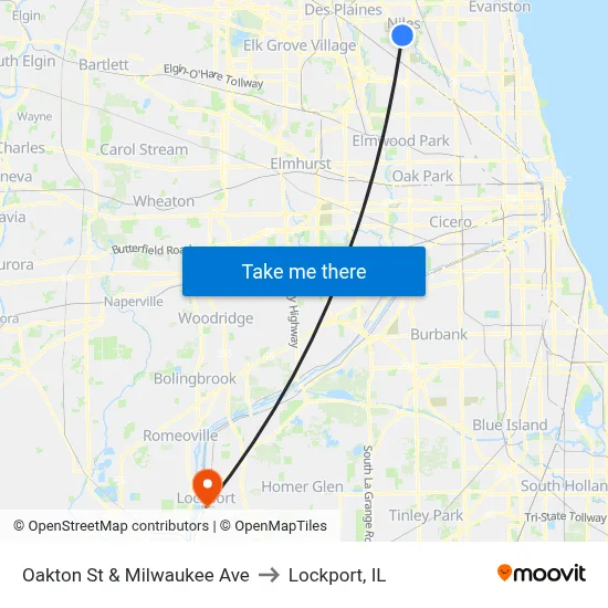 Oakton St & Milwaukee Ave to Lockport, IL map