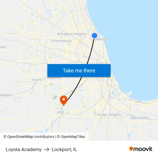 Loyola Academy to Lockport, IL map