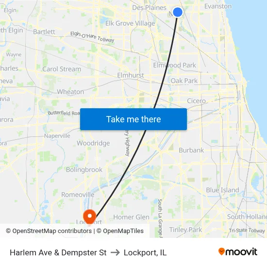 Harlem Ave & Dempster St to Lockport, IL map