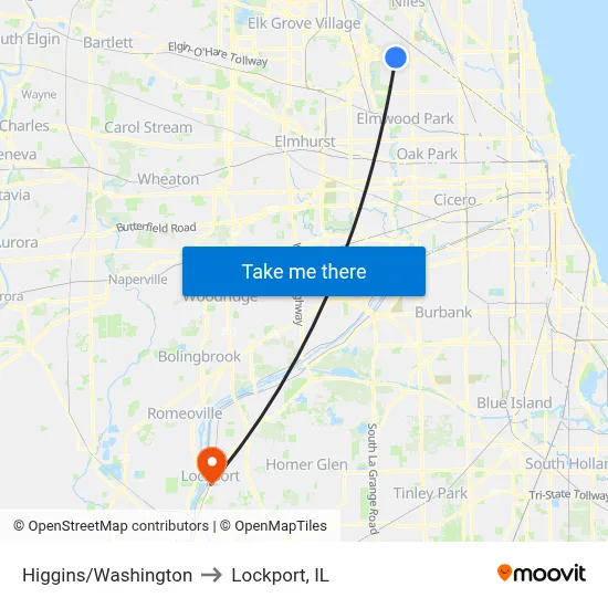 Higgins/Washington to Lockport, IL map