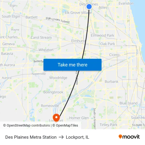 Des Plaines Metra Station to Lockport, IL map