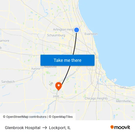 Glenbrook Hospital to Lockport, IL map