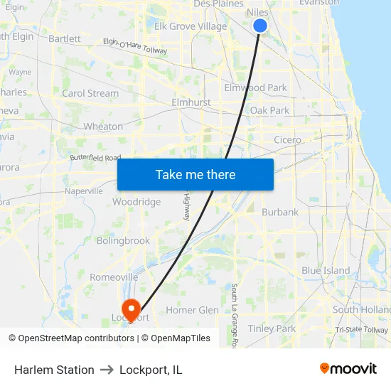 Harlem Station to Lockport, IL map