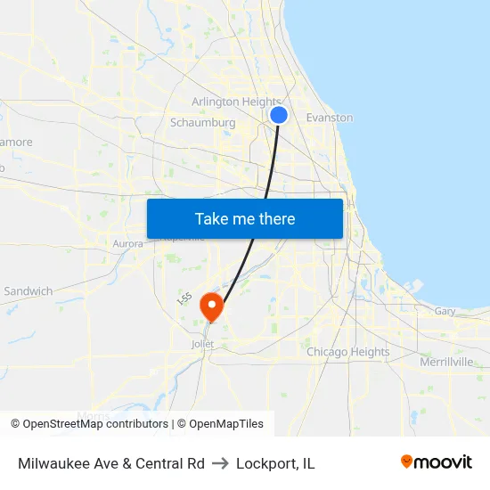 Milwaukee Ave & Central Rd to Lockport, IL map