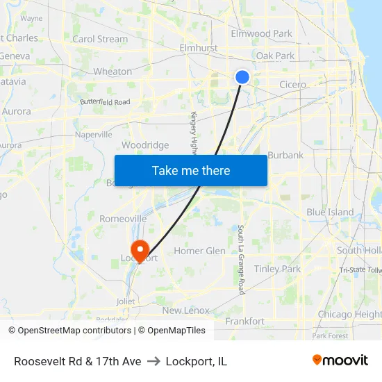 Roosevelt Rd & 17th Ave to Lockport, IL map