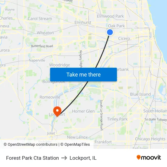 Forest Park Cta Station to Lockport, IL map