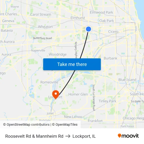 Roosevelt Rd & Mannheim Rd to Lockport, IL map