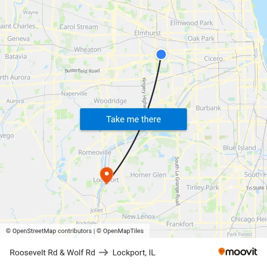 Roosevelt Rd & Wolf Rd to Lockport, IL map