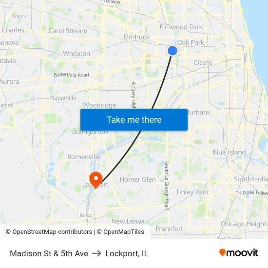 Madison St & 5th Ave to Lockport, IL map