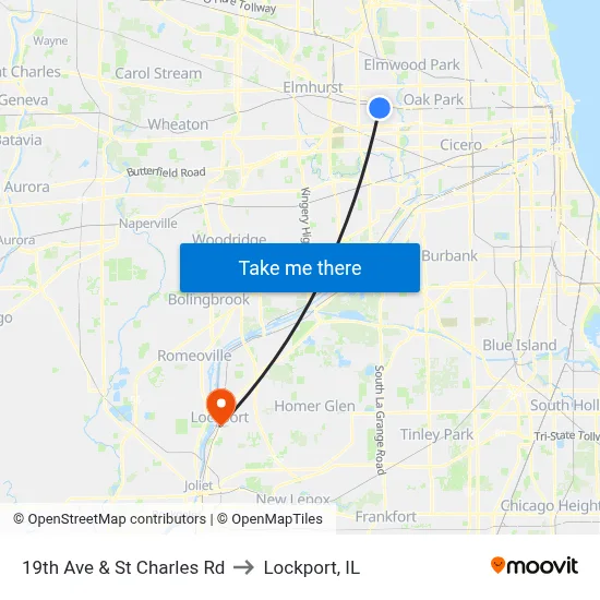 19th Ave & St Charles Rd to Lockport, IL map