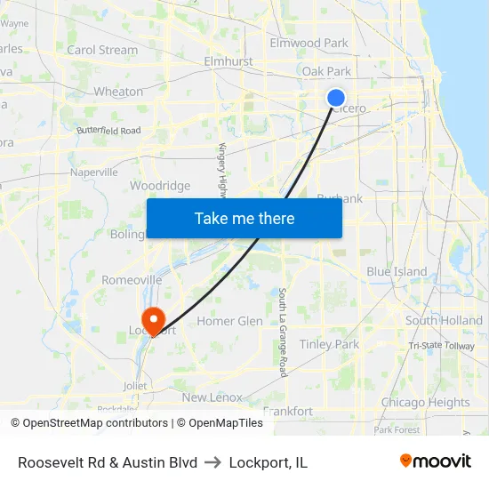 Roosevelt Rd & Austin Blvd to Lockport, IL map