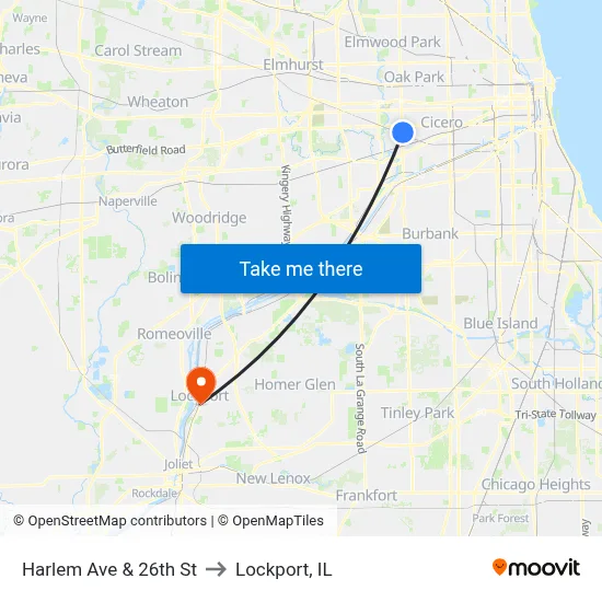 Harlem Ave & 26th St to Lockport, IL map