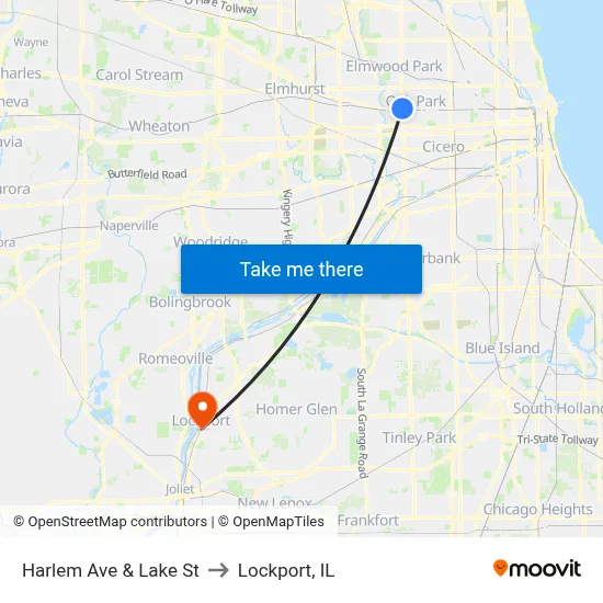Harlem Ave & Lake St to Lockport, IL map
