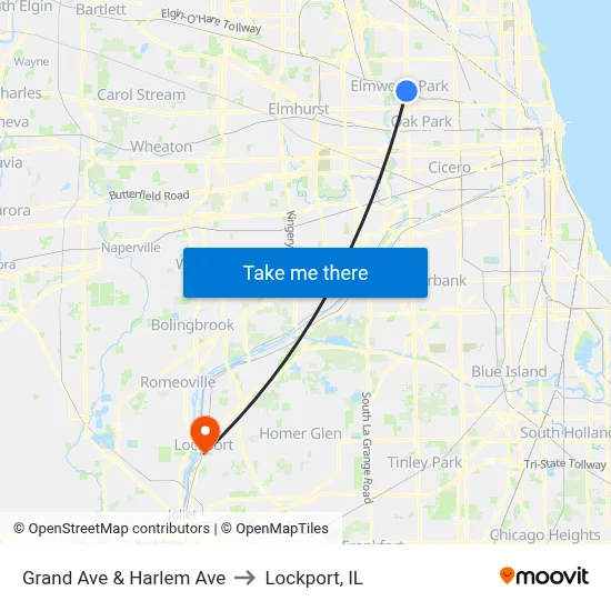Grand Ave & Harlem Ave to Lockport, IL map