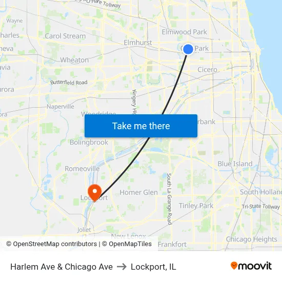 Harlem Ave & Chicago Ave to Lockport, IL map