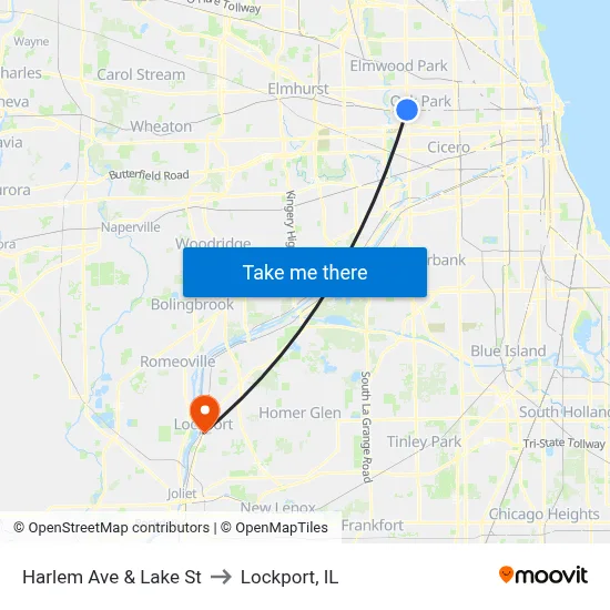 Harlem Ave & Lake St to Lockport, IL map