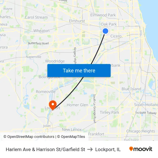 Harlem Ave & Harrison St/Garfield St to Lockport, IL map