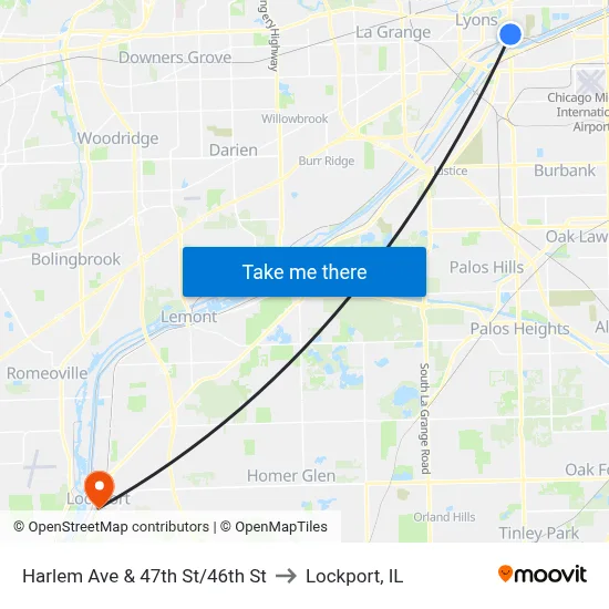 Harlem Ave & 47th St/46th St to Lockport, IL map