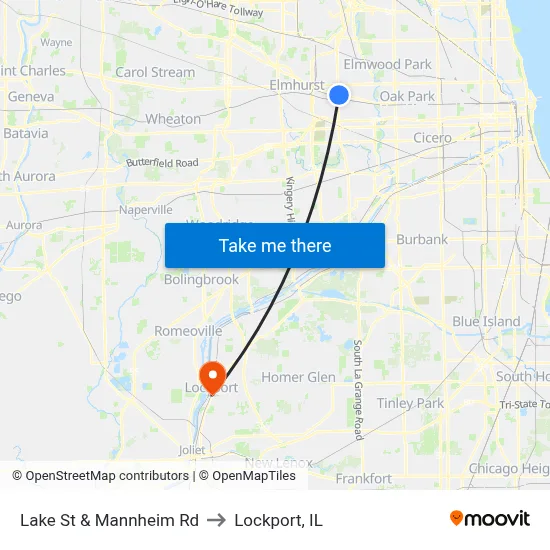Lake St & Mannheim Rd to Lockport, IL map