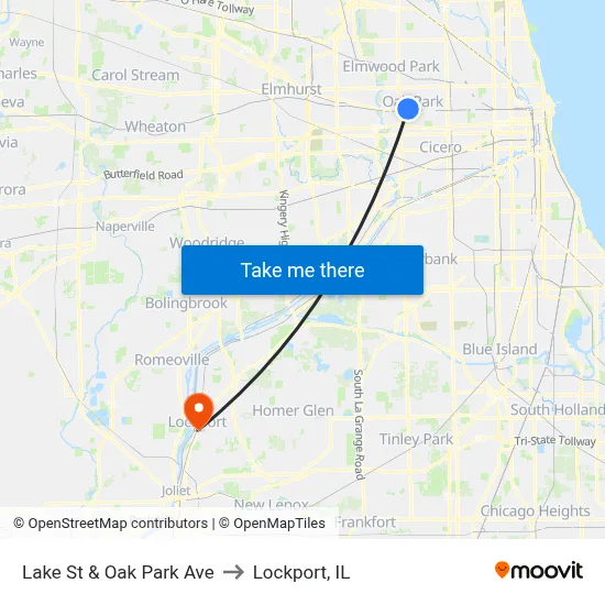 Lake St & Oak Park Ave to Lockport, IL map