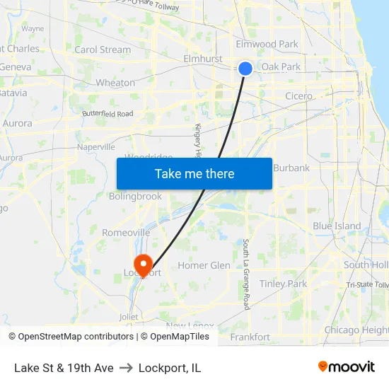 Lake St & 19th Ave to Lockport, IL map