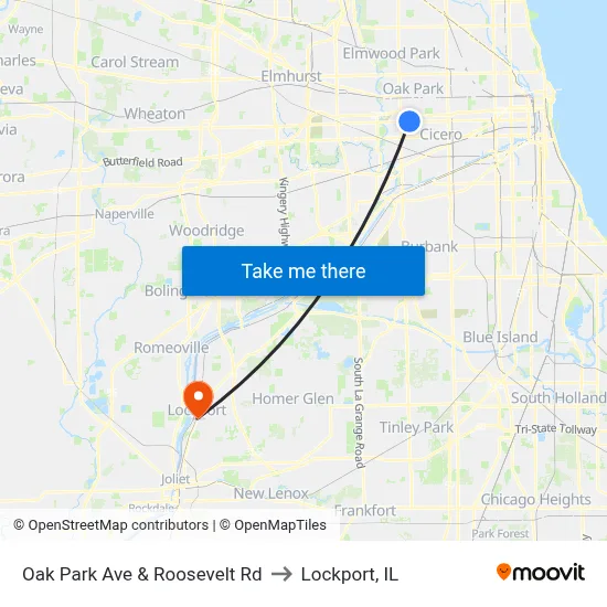 Oak Park Ave & Roosevelt Rd to Lockport, IL map