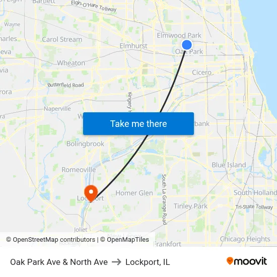 Oak Park Ave & North Ave to Lockport, IL map