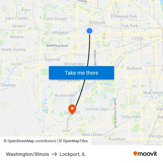 Washington/Illinois to Lockport, IL map