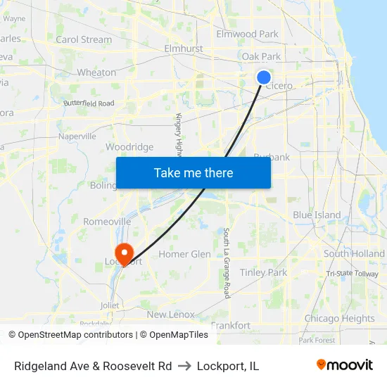 Ridgeland Ave & Roosevelt Rd to Lockport, IL map