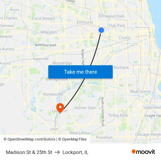 Madison St & 25th St to Lockport, IL map