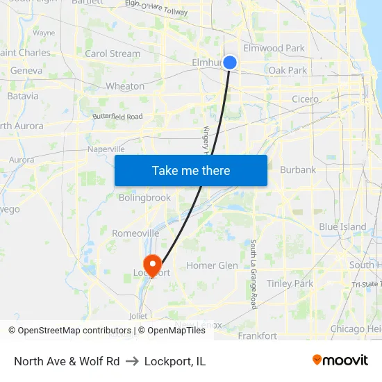 North Ave & Wolf Rd to Lockport, IL map