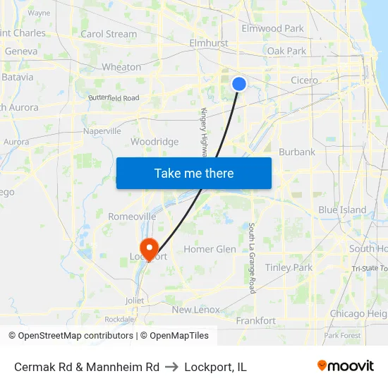 Cermak Rd & Mannheim Rd to Lockport, IL map