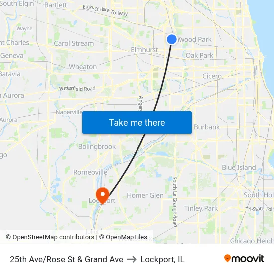 25th Ave/Rose St & Grand Ave to Lockport, IL map