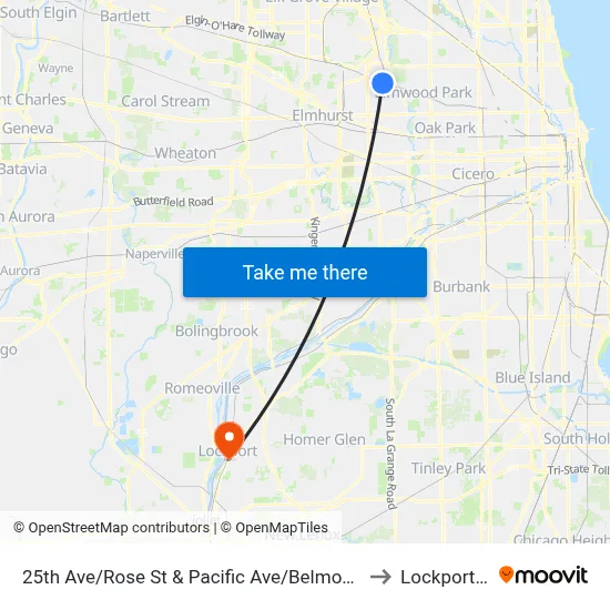 25th Ave/Rose St & Pacific Ave/Belmont Ave to Lockport, IL map