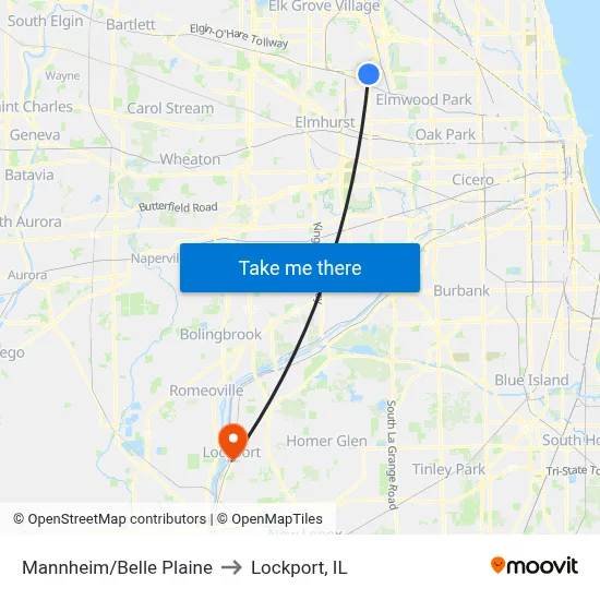 Mannheim/Belle Plaine to Lockport, IL map