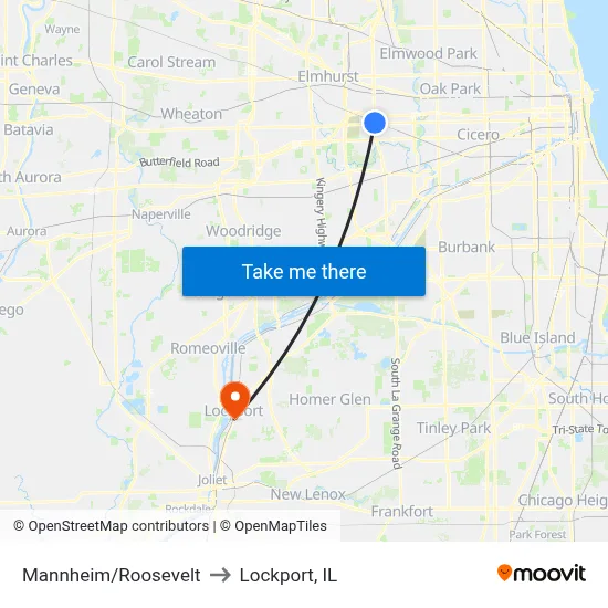 Mannheim/Roosevelt to Lockport, IL map