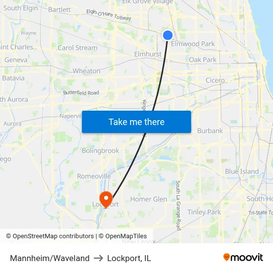 Mannheim/Waveland to Lockport, IL map