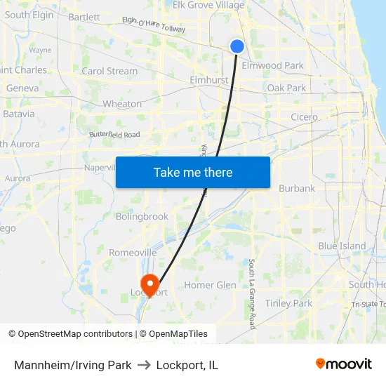Mannheim/Irving Park to Lockport, IL map