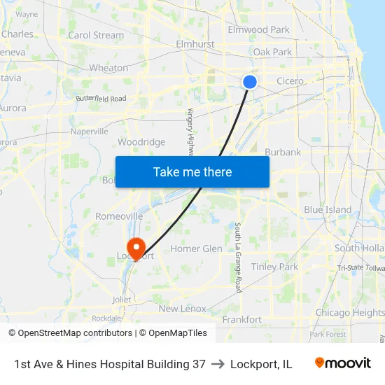1st Ave & Hines Hospital Building 37 to Lockport, IL map