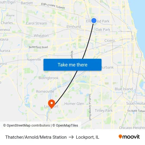 Thatcher/Arnold/Metra Station to Lockport, IL map