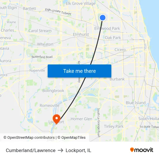Cumberland/Lawrence to Lockport, IL map