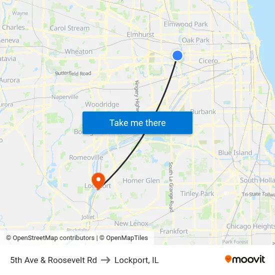 5th Ave & Roosevelt Rd to Lockport, IL map