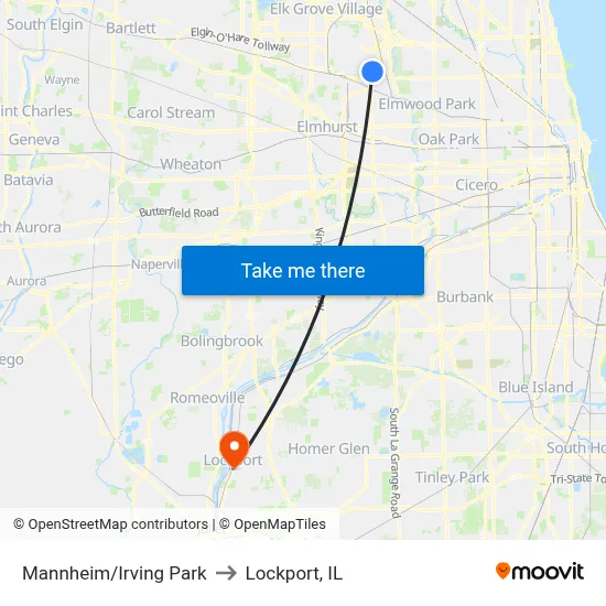 Mannheim/Irving Park to Lockport, IL map