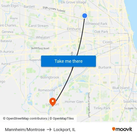 Mannheim/Montrose to Lockport, IL map