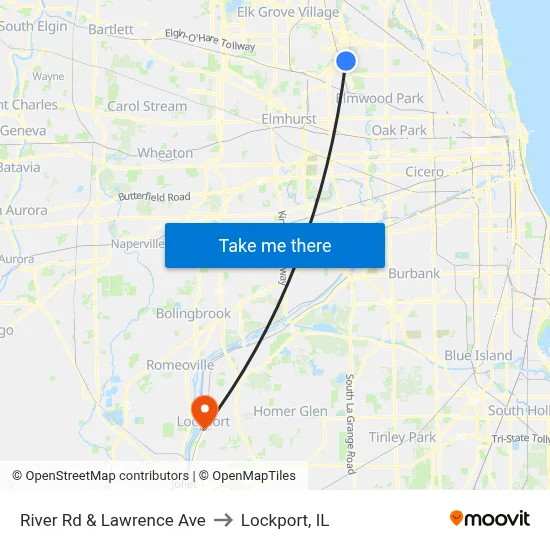 River Rd & Lawrence Ave to Lockport, IL map